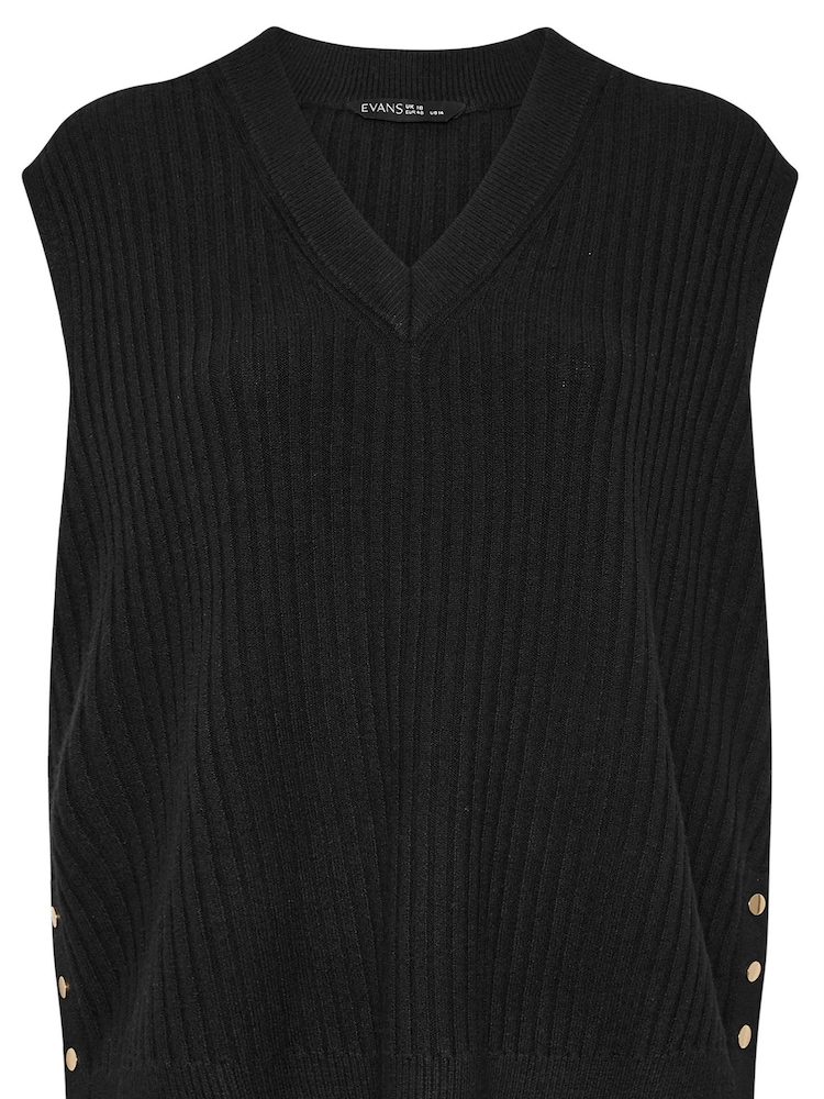 Evans Knitted Button Side Stripe Black Vest - Image 3 of 3