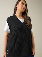 Evans Knitted Button Side Stripe Black Vest - Image 4 of 6