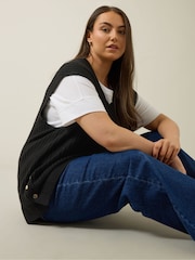 Evans Knitted Button Side Stripe Black Vest - Image 5 of 6