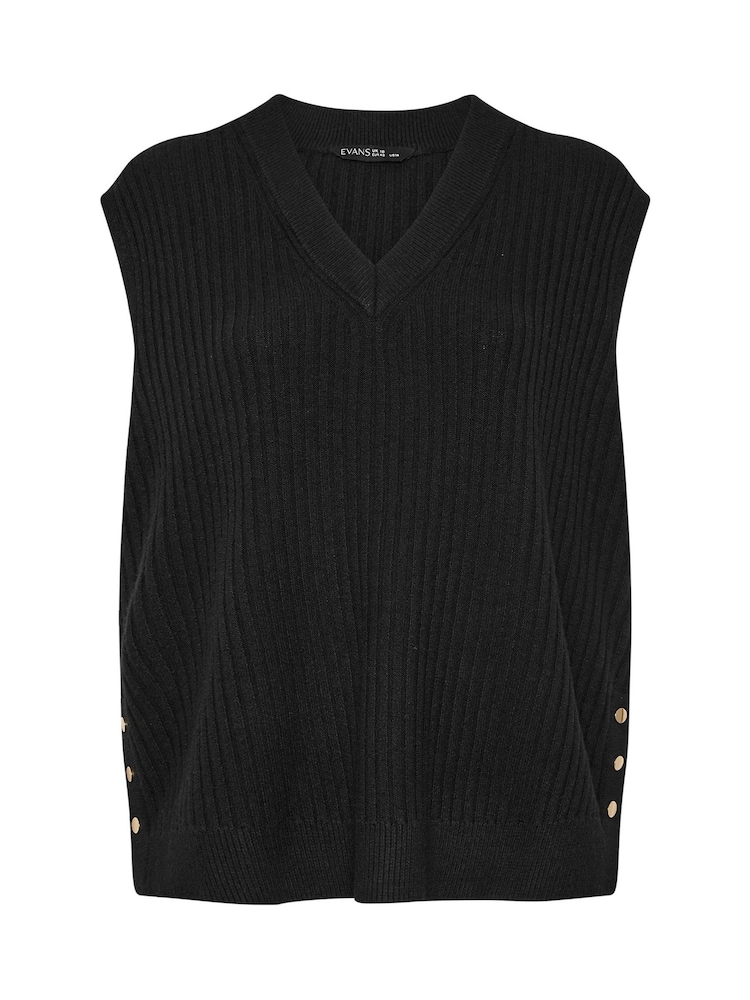 Evans Knitted Button Side Stripe Black Vest - Image 6 of 6
