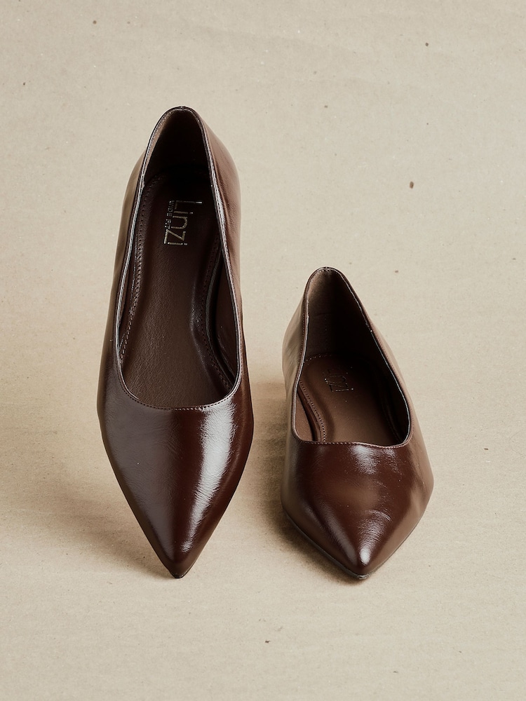 Linzi Brown Wide Fit Compete Pointed Toe Ballet Flat Shoes - Image 1 of 5 Linzi Brown Wide Fit Compete Pointed Toe Ballet Flat Shoes - Image 1 of 5