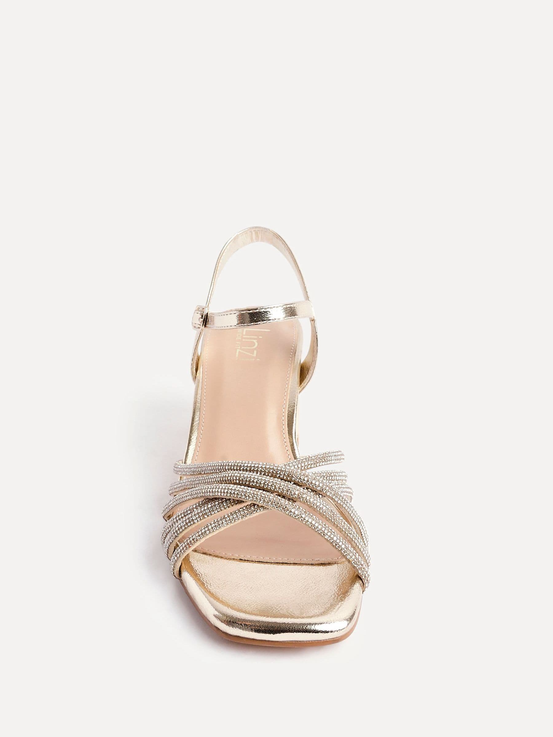 Buy Linzi Gold Strictly Wide Fit Diamante Crossover Heeled Sandals