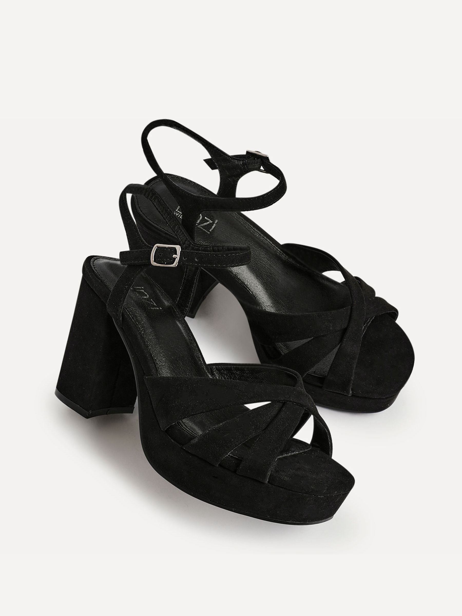 Buy Linzi Black Selene Wide Fit Crossover Platform Sandals from
