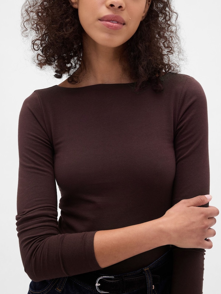 Gap Blue CloseKnit Jersey Boat Neck Open-Back T-Shirt - Image 4 of 4