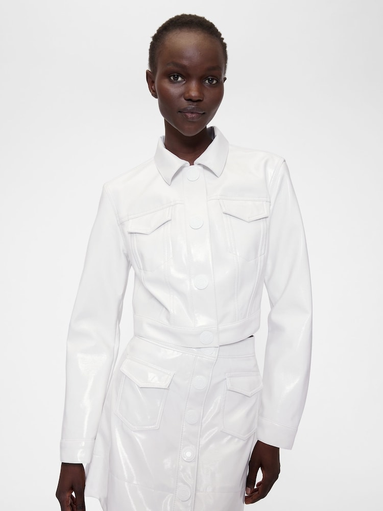 Gap GapStudio White Cropped Patent Leather Jacket - Image 1 of 6 Gap GapStudio White Cropped Patent Leather Jacket - Image 1 of 6