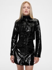 Gap GapStudio Black Cropped Patent Leather Jacket - Image 1 of 7