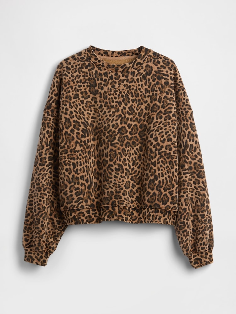 Gap Brown Leopard VintageSoft Wedge Crew Neck Sweatshirt - Image 1 of 2 Gap Brown Leopard VintageSoft Wedge Crew Neck Sweatshirt - Image 1 of 2