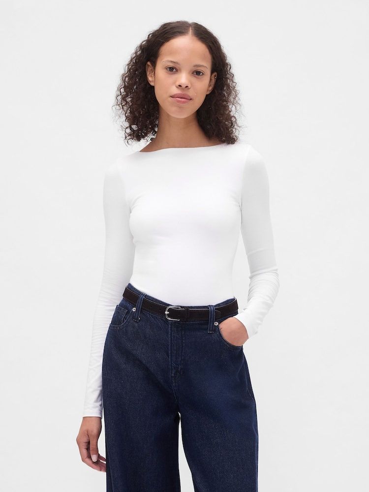 Gap White CloseKnit Jersey Boatneck Open-Back T-Shirt - Image 1 of 4 Gap White CloseKnit Jersey Boatneck Open-Back T-Shirt - Image 1 of 4