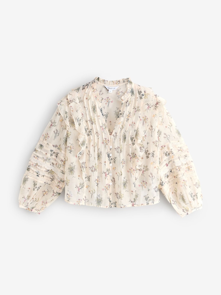 Cream Floral Print Ruffled Blouse - Image 1 of 1