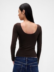 Gap Brown CloseKnit Jersey Boatneck Open-Back T-Shirt - Image 2 of 4
