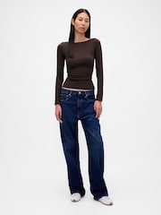 Gap Brown CloseKnit Jersey Boatneck Open-Back T-Shirt - Image 3 of 4