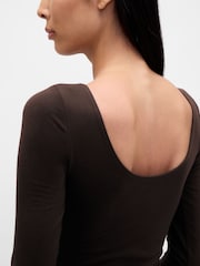 Gap Brown CloseKnit Jersey Boatneck Open-Back T-Shirt - Image 4 of 4