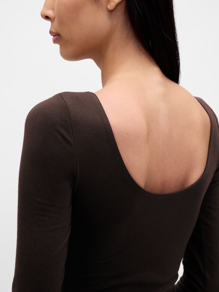 Gap Brown CloseKnit Jersey Boatneck Open-Back T-Shirt - Image 4 of 4