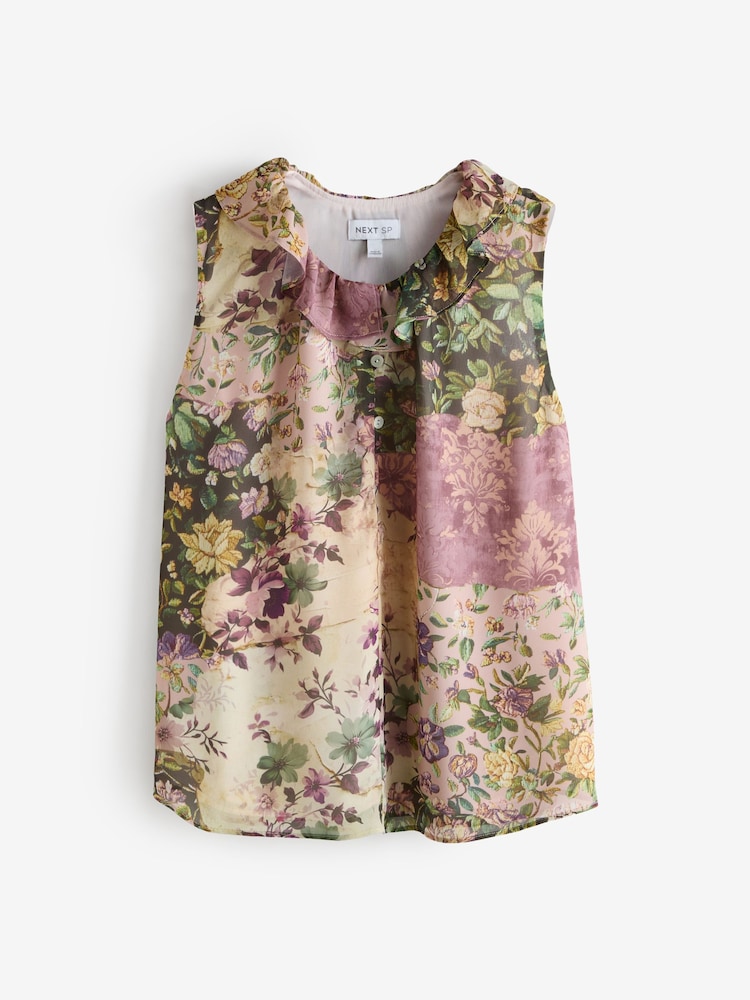 Purple Floral Button Collar Blouse - Image 1 of 1 Purple Floral Button Collar Blouse - Image 1 of 1