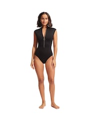 Maiô preto com zíper frontal Seafolly Collective - Imagem 2 de 4