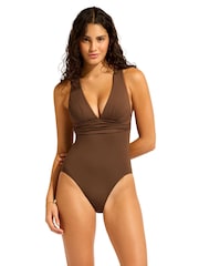 Seafolly Collective Cross Back Brown Swimsuit - Image 1 of 4