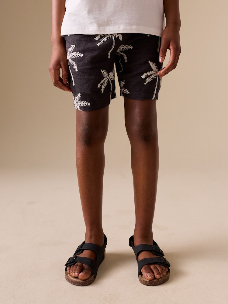Charcoal Grey Linen Blend Pull on Shorts (3-16yrs) - Image 1 of 3