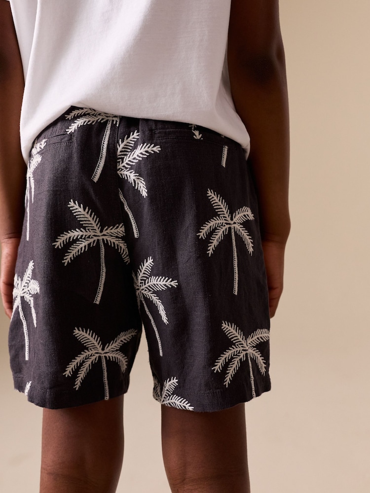 Charcoal Grey Linen Blend Pull on Shorts (3-16yrs) - Image 2 of 3