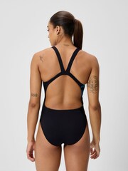 Speedo Black Placement Printed Leaderback Swimsuit - Image 4 of 5