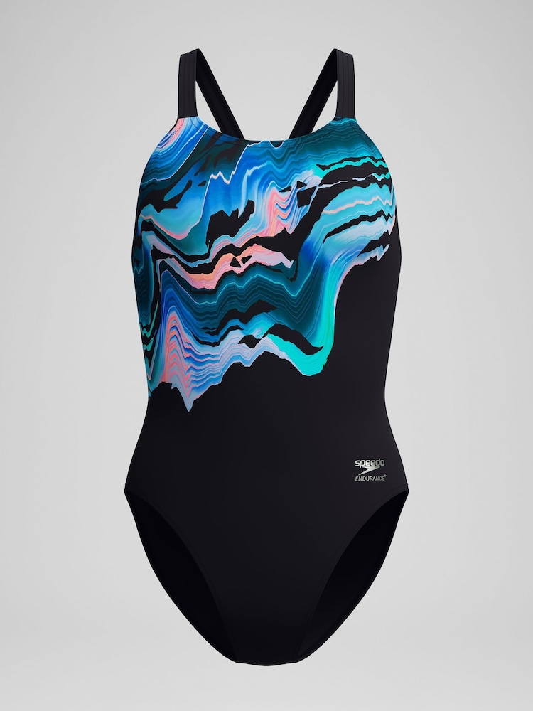 Speedo Black Placement Printed Leaderback Swimsuit - Image 5 of 5 Speedo Black Placement Printed Leaderback Swimsuit - Image 5 of 5