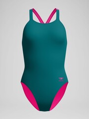 Speedo Green Solid Powerback Swimsuit - Image 6 of 6