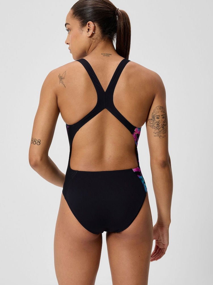 Speedo Black Placement Printed Powerback Swimsuit - Image 2 of 5