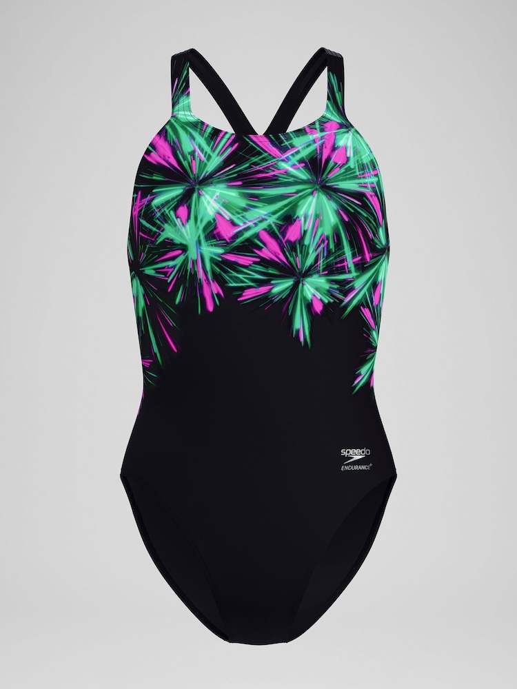 Speedo Black Placement Printed Powerback Swimsuit - Image 5 of 5