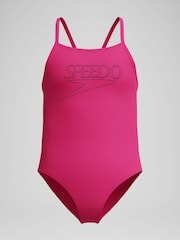 Speedo Pink Endurance+ Logo Thinstrap One Piece Swimsuit - Image 1 of 6