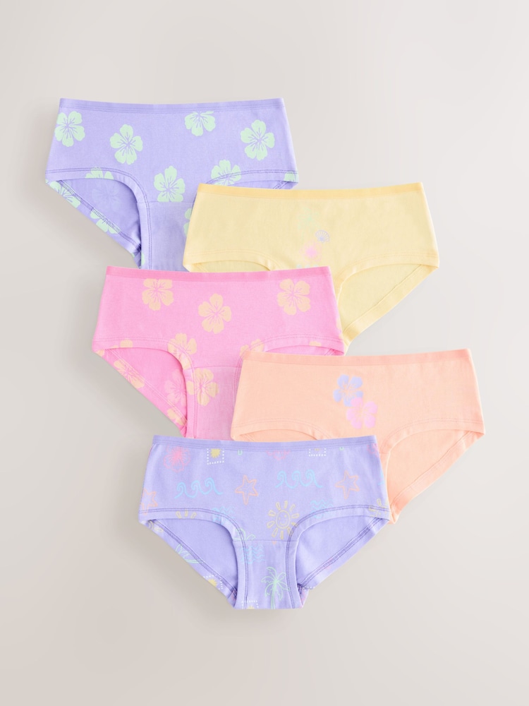 Pink/Lilac Print Hipster Briefs 5 Pack (2-16yrs) - Image 1 of 9