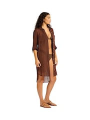 Seafolly Beach Edit Crinkle Twill Beach Brown Coverup - Image 2 of 5