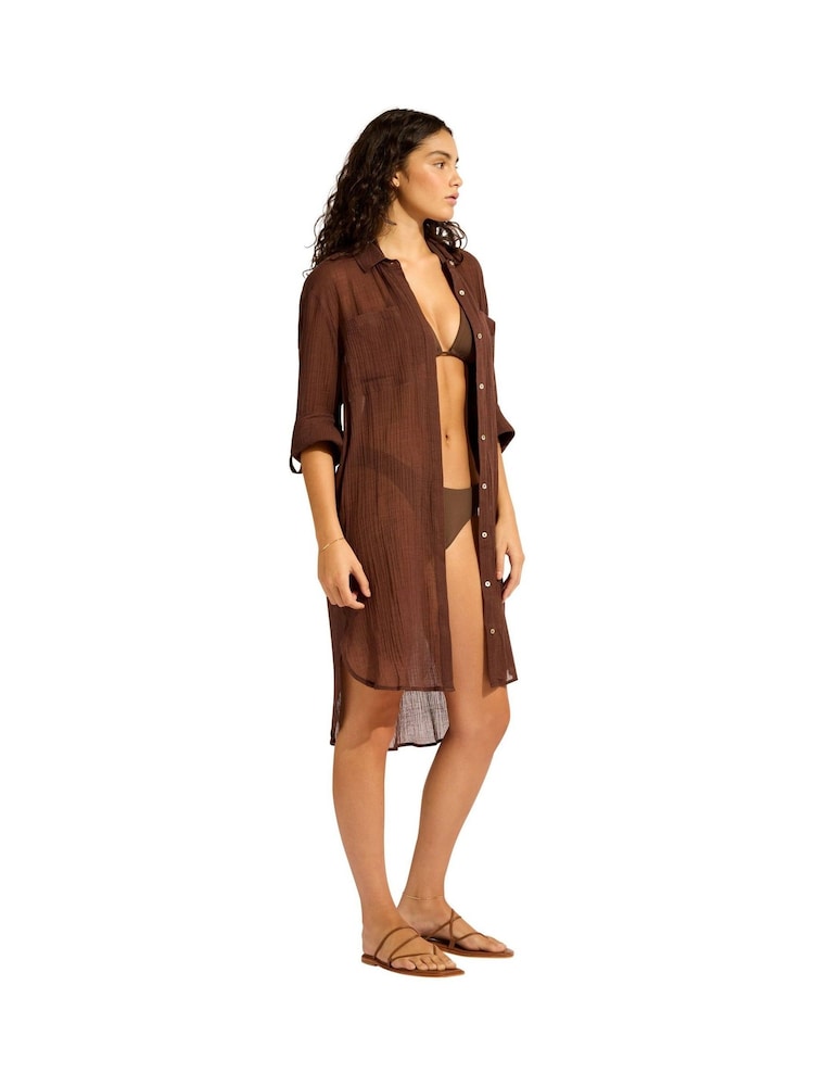 Seafolly Beach Edit Crinkle Twill Beach Brown Coverup - Image 2 of 5