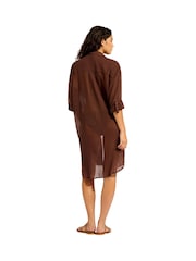 Seafolly Beach Edit Crinkle Twill Beach Brown Coverup - Image 3 of 5
