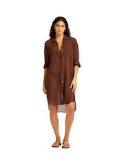 Seafolly Beach Edit Crinkle Twill Beach Brown Coverup - Image 4 of 5