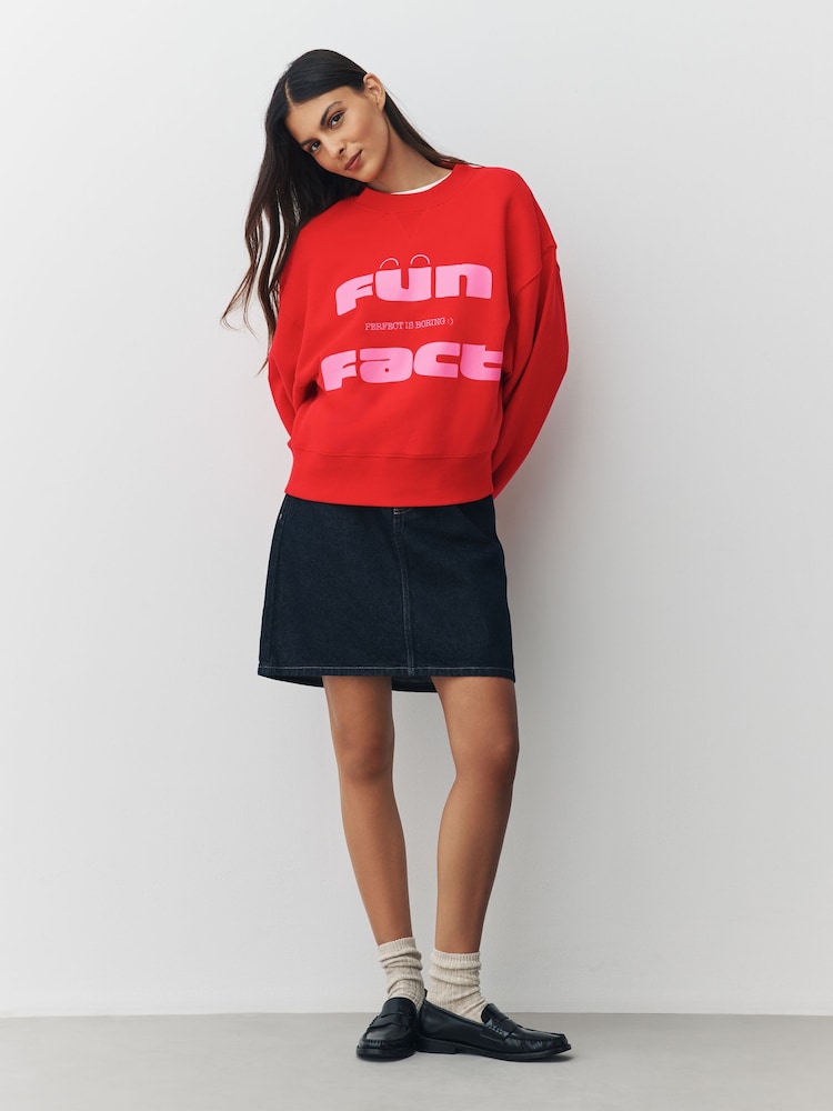 Red Graphics 'Fun Fact' Conversational Long Sleeve Crew Neck Sweatshirt - Image 2 of 7 Red Graphics 'Fun Fact' Conversational Long Sleeve Crew Neck Sweatshirt - Image 2 of 7