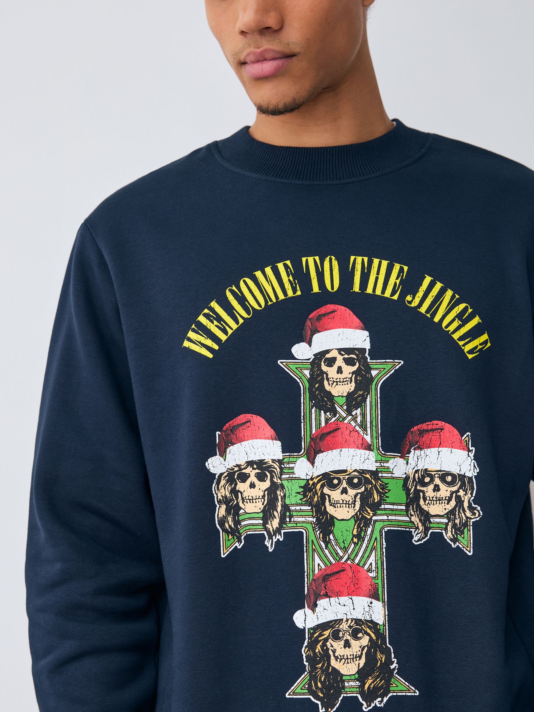 Buy Navy Blue Guns N' Roses Christmas Licence Crew Sweatshirt from