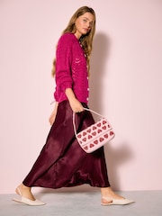 Bright Pink Cable Knit Lace Trim Cardigan With Heart Buttons - Image 2 of 9