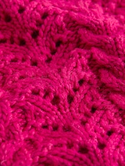 Bright Pink Cable Knit Lace Trim Cardigan With Heart Buttons - Image 8 of 9