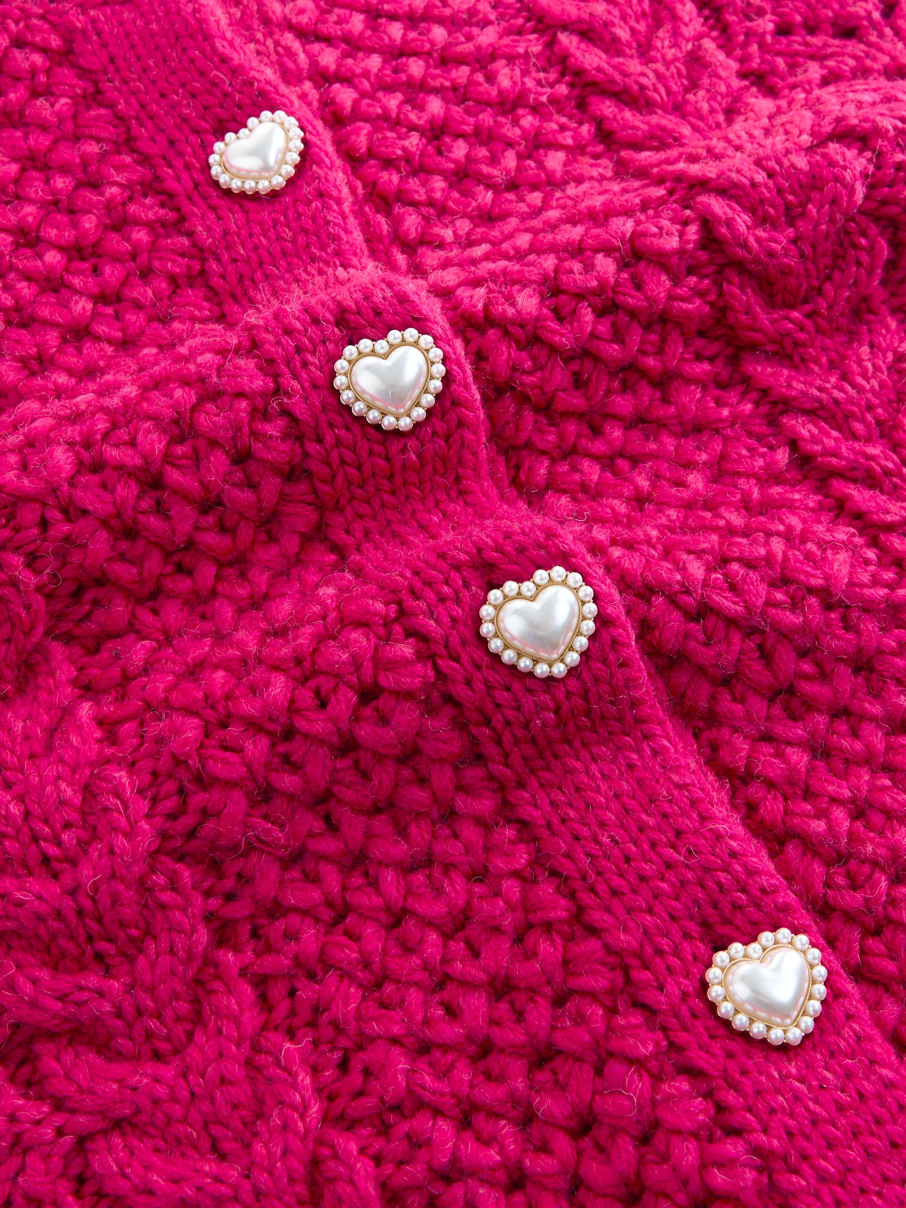 Buy Bright Pink Cable Knit Lace Trim Cardigan With Heart Buttons