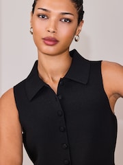 Noir - Gilet en maille boutonné élégant - Image 4 sur 7