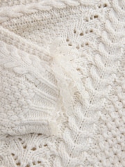 Ecru Cable Knit Lace Trim Cardigan With Heart Buttons - Image 4 of 4