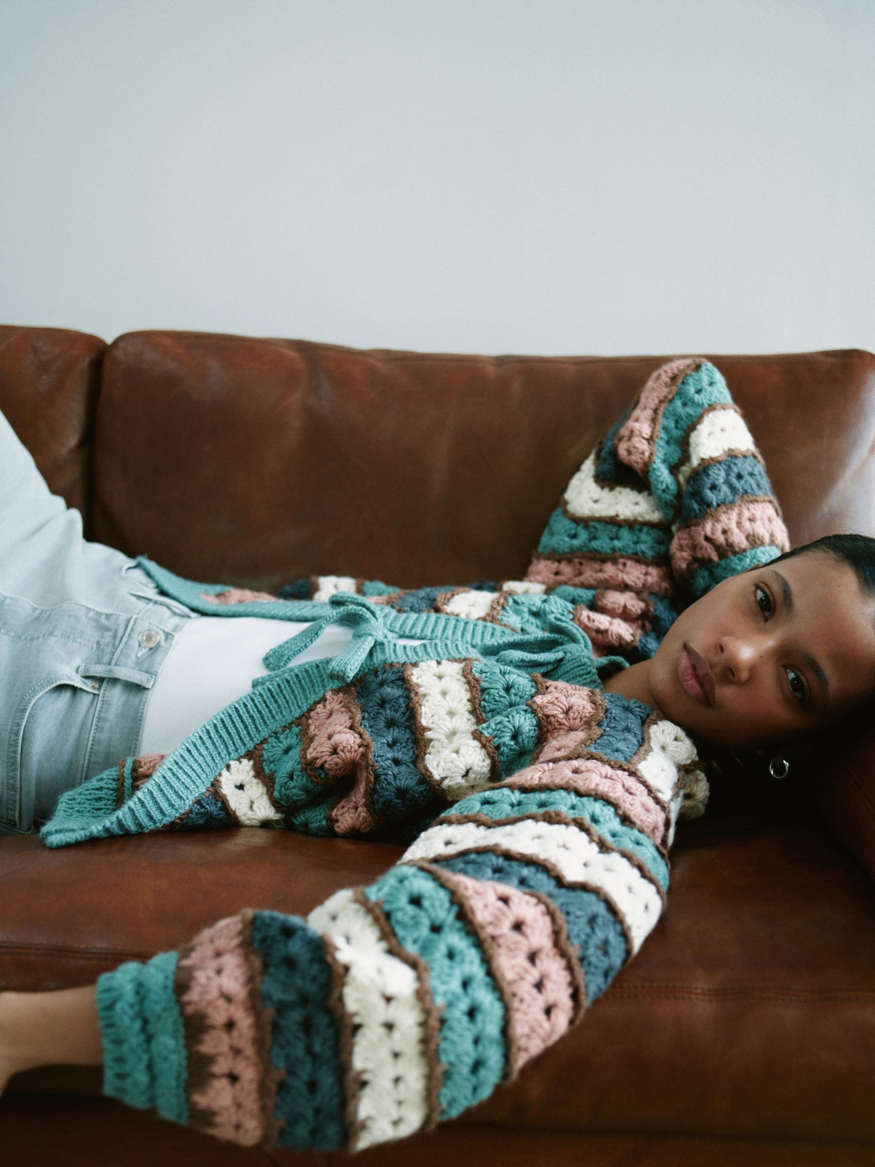 Buy Blue/Pink Multi Hand Knitted Tie Front Cardigan from the Next