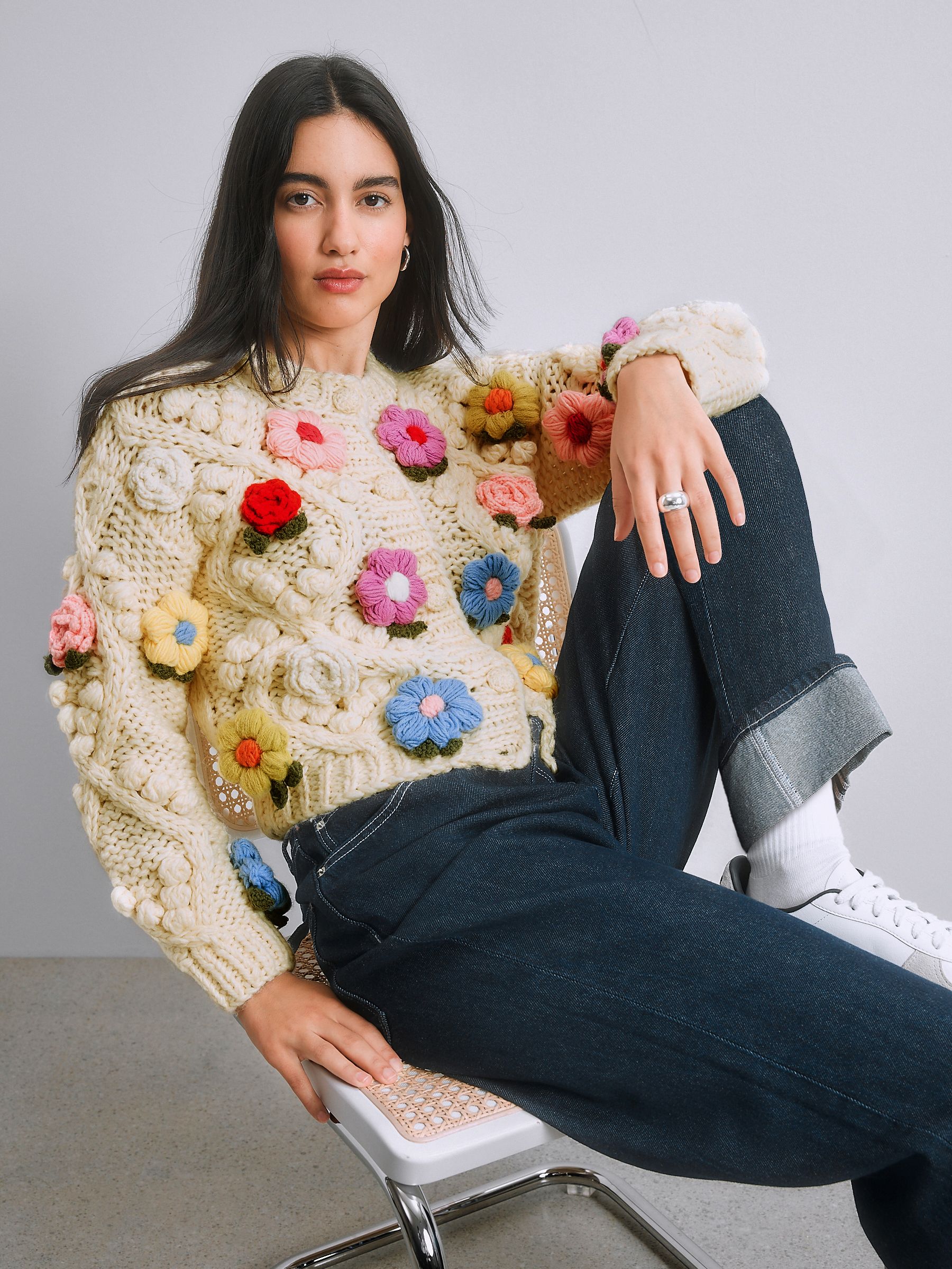 Buy Light Yellow Hand Knitted Floral 3D Cardigan from the Next UK