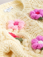 Light Yellow Hand Knitted Floral 3D Cardigan - Image 7 of 8