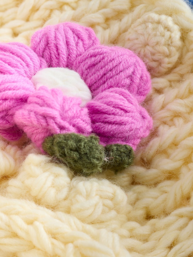 Light Yellow Hand Knitted Floral 3D Cardigan - Image 8 of 8