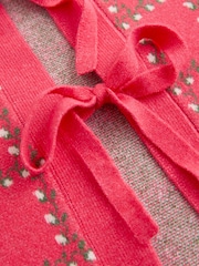 Pink Floral Check - Supersoft Tie Front Knitted Cardigan - Imaginea 6 din 7