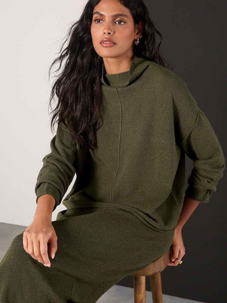 Khaki Green Super Soft Roll Edge High Neck Jumper - Image 1 of 8