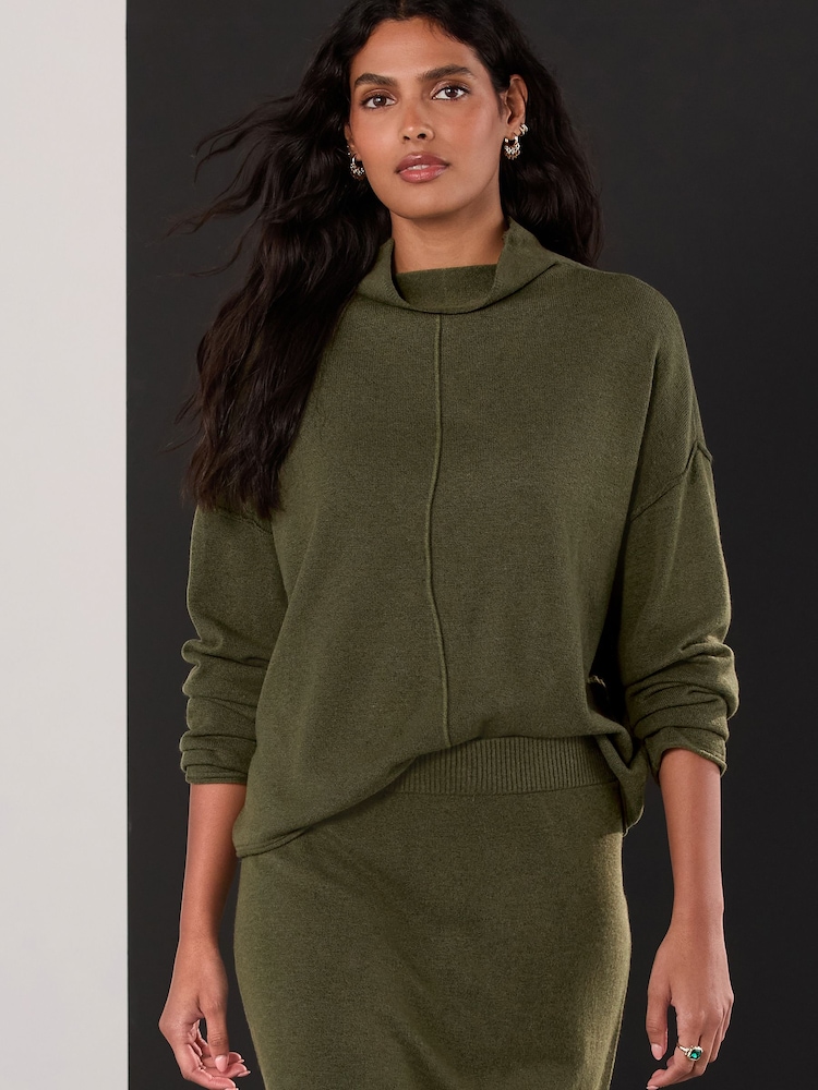 Khaki Green Super Soft Roll Edge High Neck Jumper - Image 2 of 8