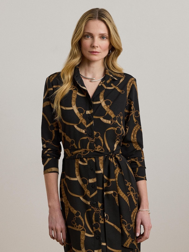 Lauren Ralph Lauren Shadny Belted Print Black Shirt Dress - Image 1 of 8