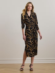 Lauren Ralph Lauren Shadny Belted Print Black Shirt Dress - Image 3 of 8