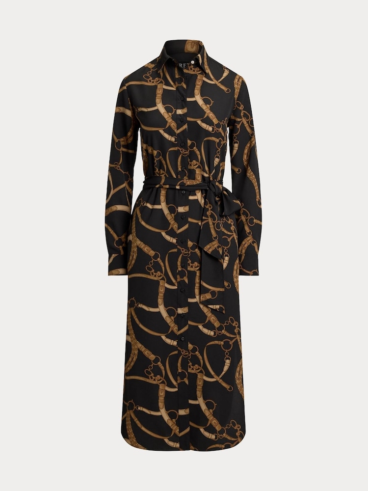 Lauren Ralph Lauren Shadny Belted Print Black Shirt Dress - Image 8 of 8